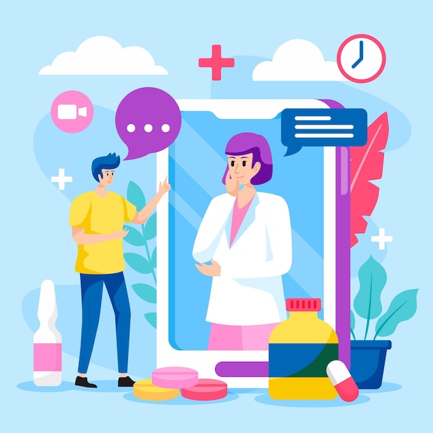 Online doctor illustration flat design