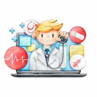 Free vector online doctor with stethoscope illustrated