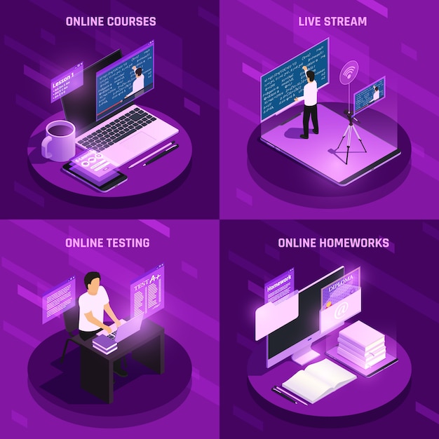 Free vector online education banner collection in purple color