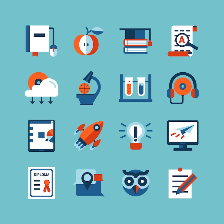 Free Vector online education color icon set