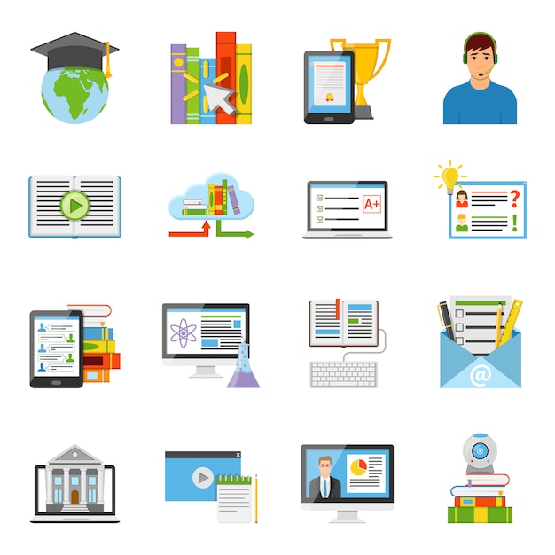 Набор плоских иконок онлайн образования