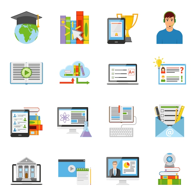 Online Education Flat Icons Set