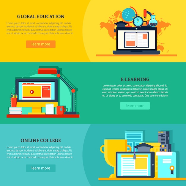 Free vector online education horizontal banners