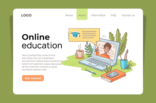 Free vector online education landing page design template