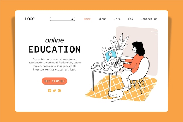 Free vector online education landing page design