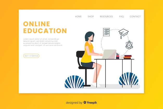 Free vector online education landing page template