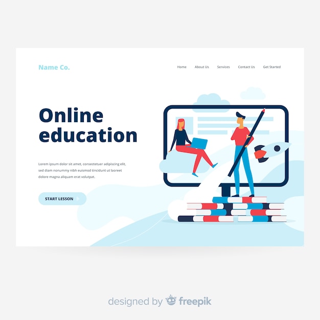 Online education landing page with books