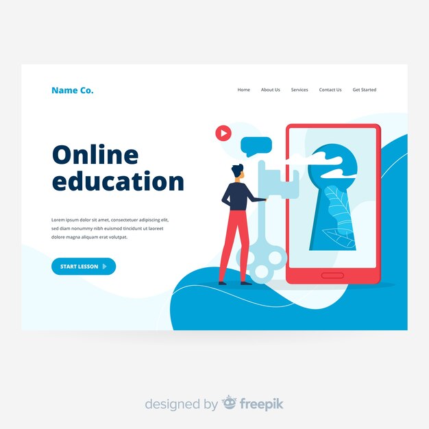 Online education landing page with screen
