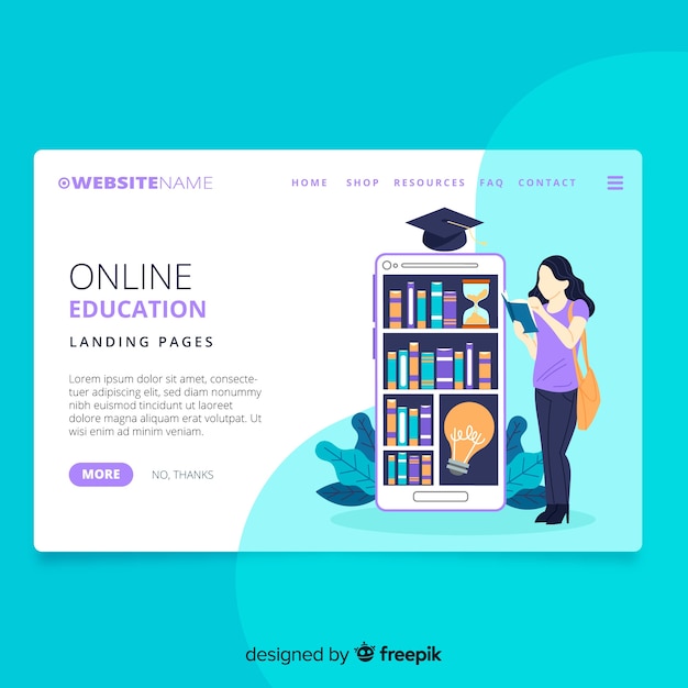 Free vector online education landing page