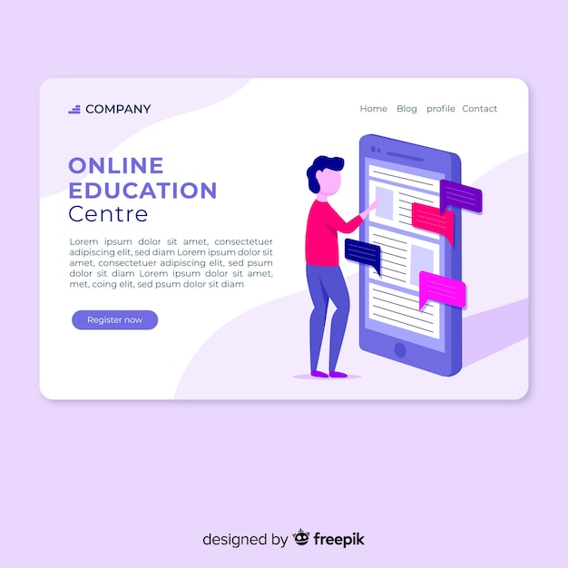 Free vector online education landing page