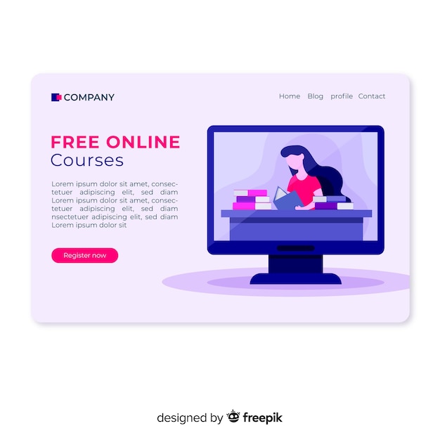 Free vector online education landing page