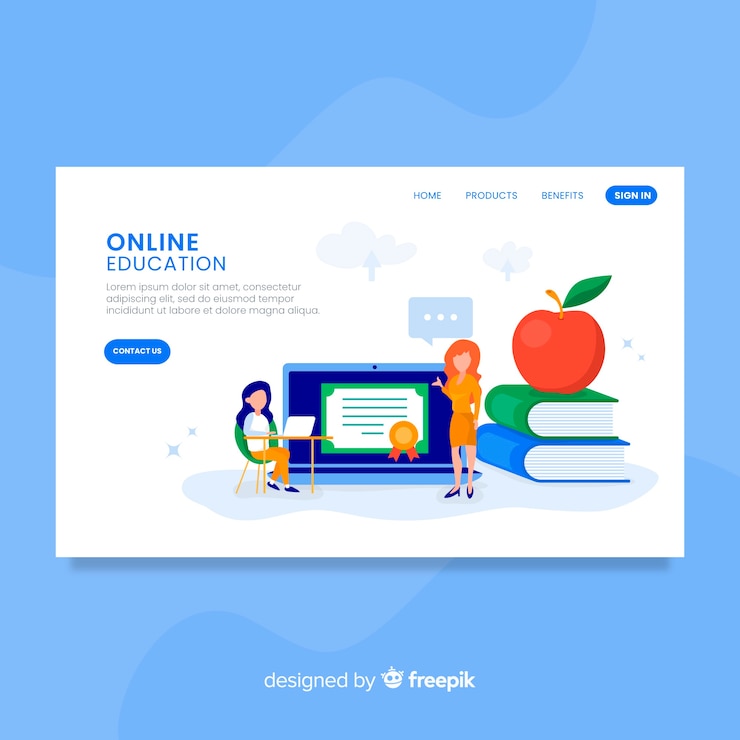 Free Vector online education landing page