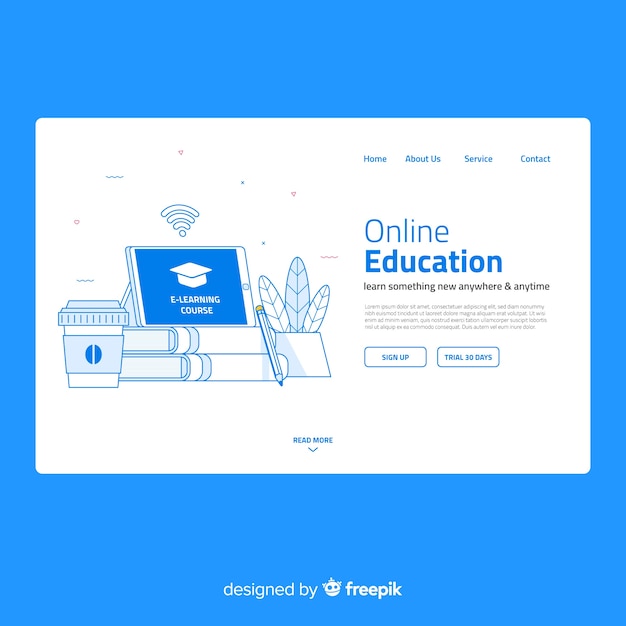 Free vector online education landing page