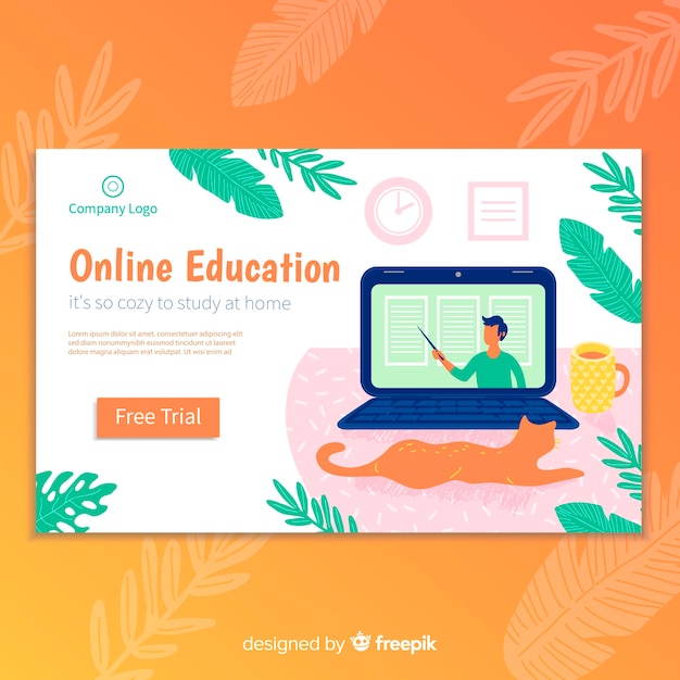 Free vector online education landing page