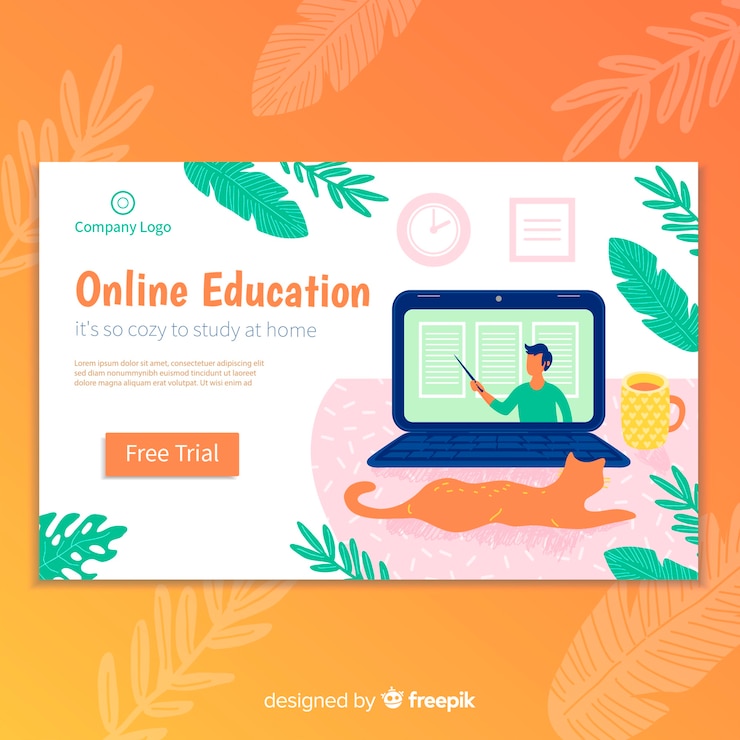 Free Vector online education landing page