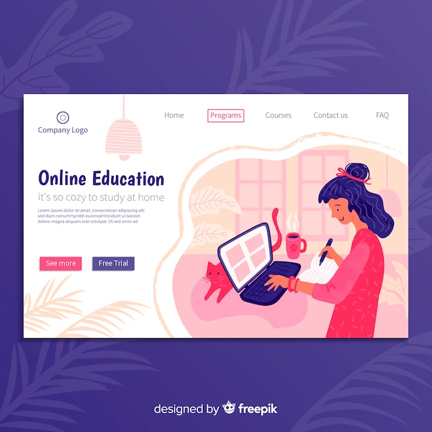 Free vector online education landing page