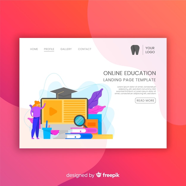 Free vector online education landing page