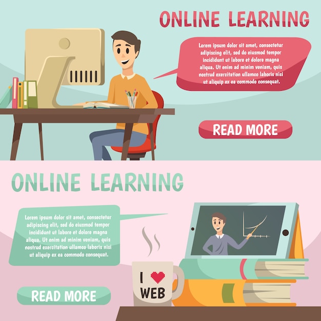 Online Education Vector Templates: Free to Download Orthogonal Banners