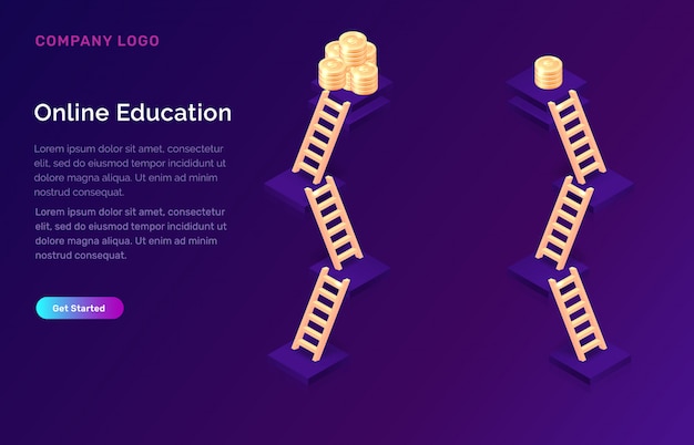 Online education or training isometric concept