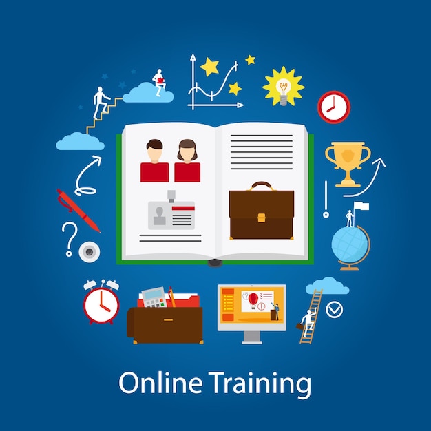 Online education and webinar concept. knowlege improvement technology.   illustration. Premium Vector