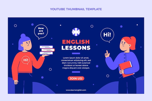 Vettore gratuito modello di miniatura di youtube per lezioni di inglese online