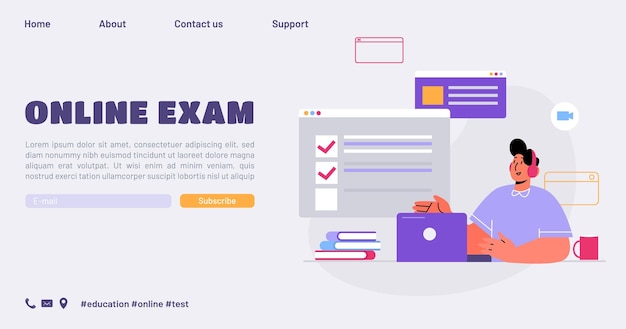 Free vector online exam landing page distant education classes
