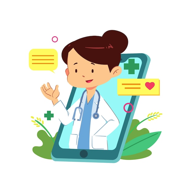 Бесплатное векторное изображение Онлайн женщина-врач готова решать медицинские проблемы