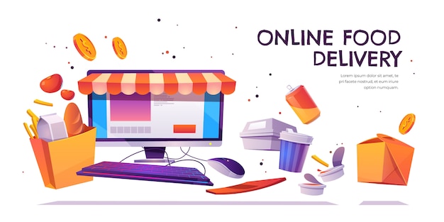 Free vector online food delivery, grocery order service banner