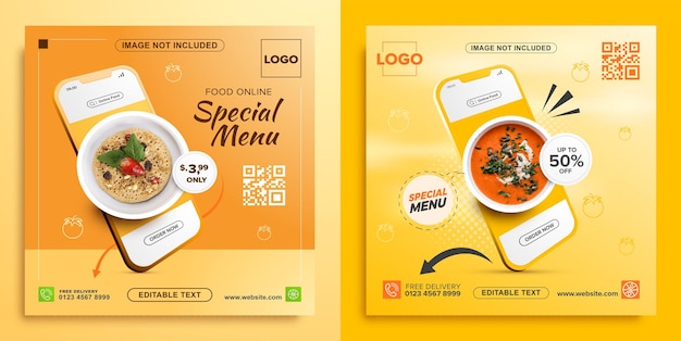 Online food promotion with mobile square banner template