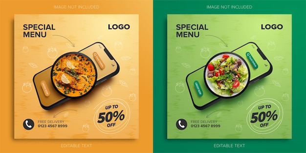 Online food special menu promotion on mobile for social media banner template