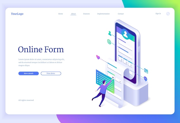 Free vector online form landing page