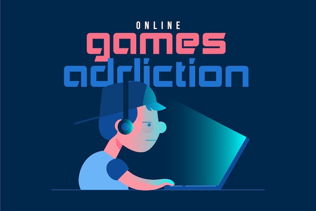 Free vector online games addiction concept