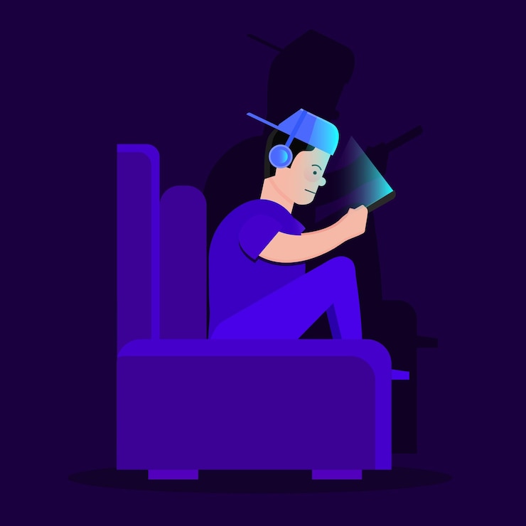 Free Vector online games addiction illustration with character playing