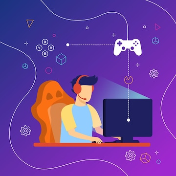 Free Vector | Online games addiction illustration with man playing