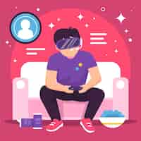 Free vector online games concept illustration with boy playing vr