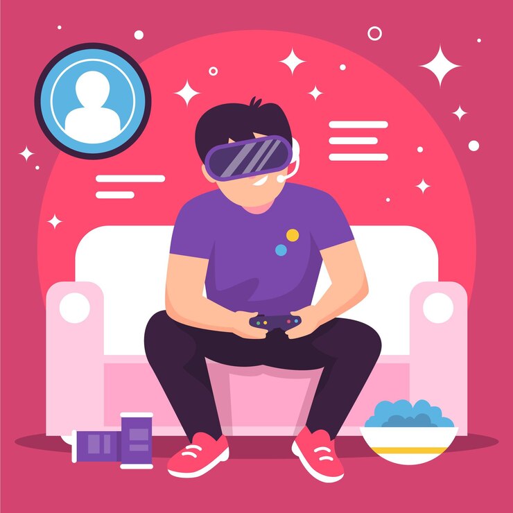 Free Vector online games concept illustration with boy playing vr