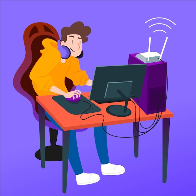 Free vector online games concept illustration with gamer