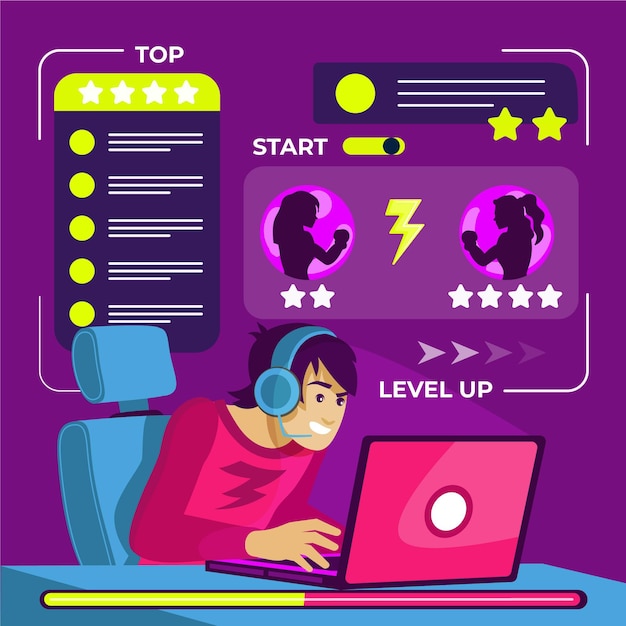 Free vector online games concept with man playing