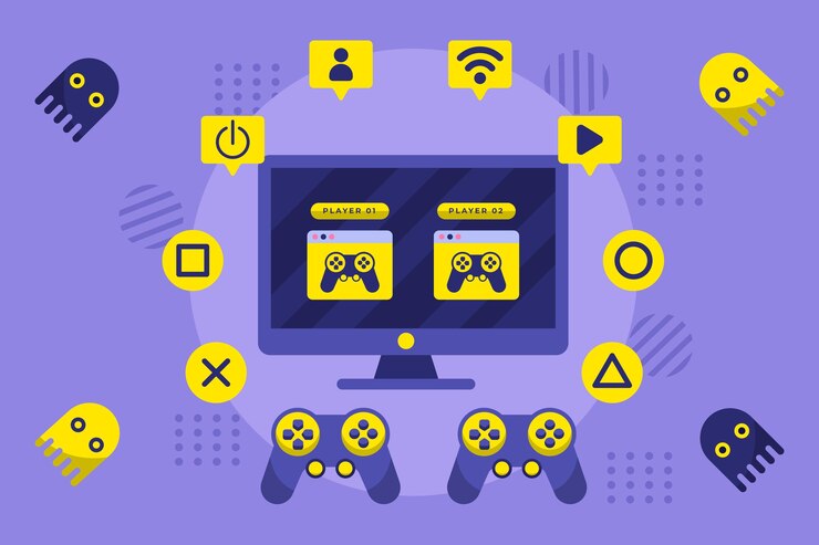 मुफ़्त वेक्टर online gaming concept illustrated