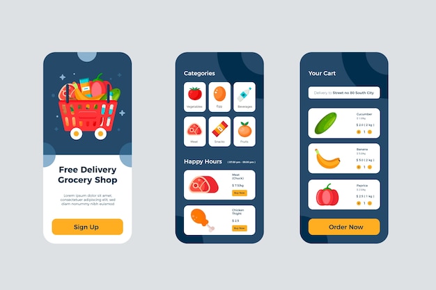 Free vector online grocery store app template