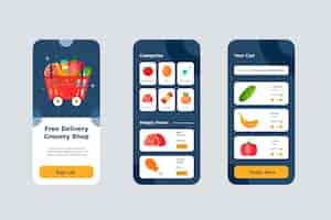 Free vector online grocery store app template