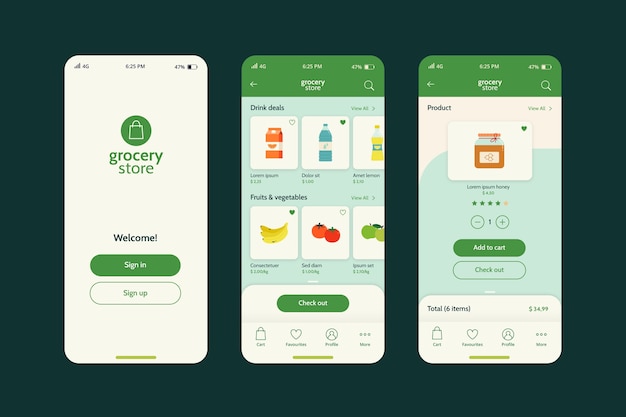 Vettore gratuito modello di app per negozio di alimentari online