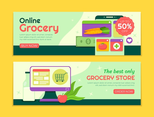 Free vector online grocery store horizontal banner