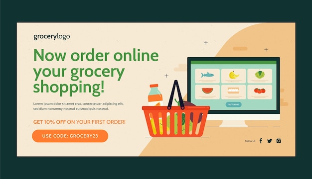 Free vector online grocery store horizontal banner