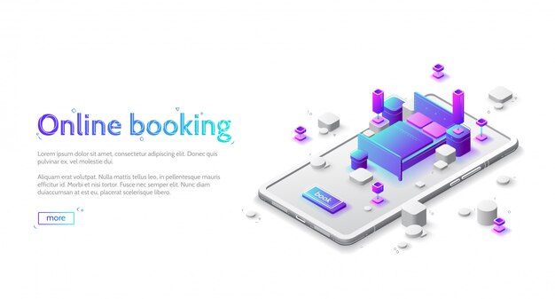 Online hotel apartment book isometric web page