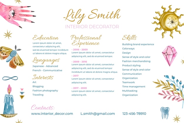 Online interior decorator cv template