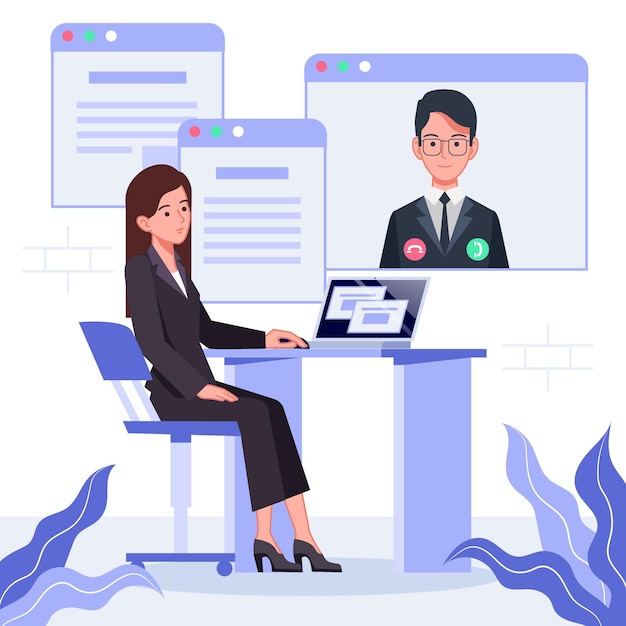 Free vector online interview between employee and employer