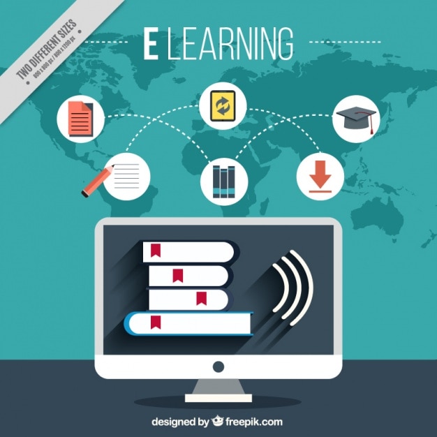 Free Vector online learning background with computer and icons