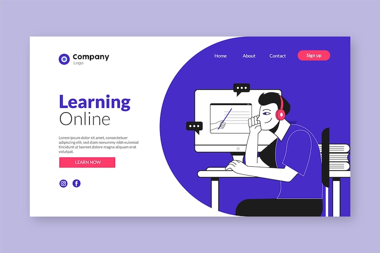 Free Vector online learning landing page design