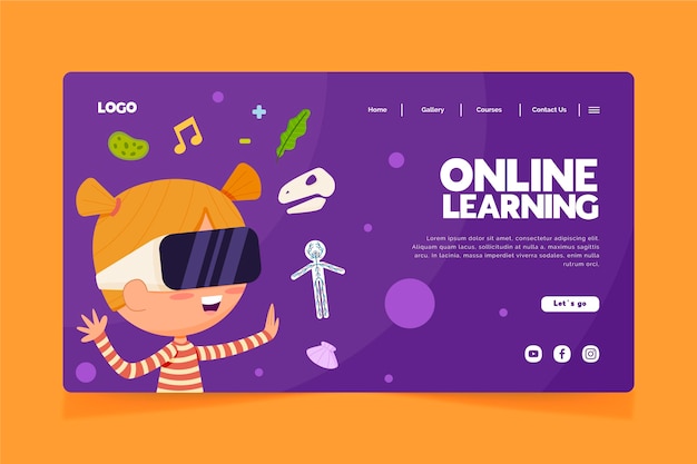 Free vector online learning landing page hand drawn